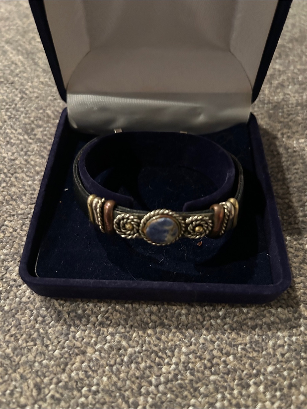Handcrafted Blue Stone Leather Cuff Bracelet